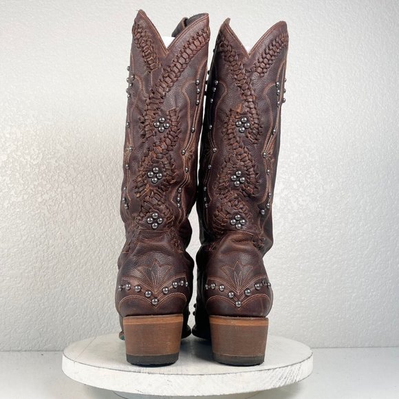 Lane COSSETTE Cowgirl Western Boots 10 Brown Leather Mid Calf Cowboy Snip Toe - Picture 3 of 10